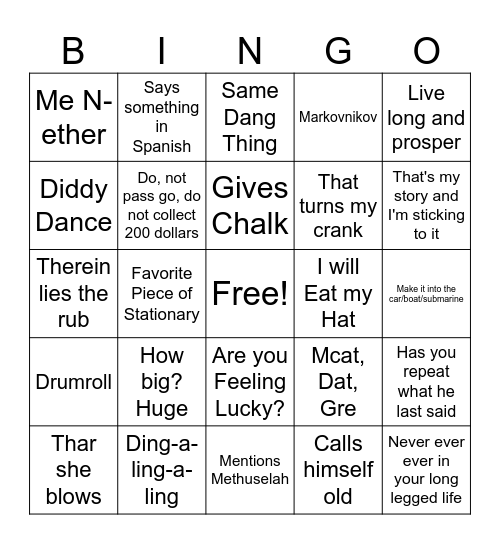 Dr. P Bingo Bonanza Bingo Card