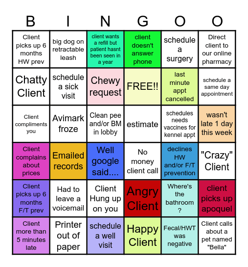 VET CSR BINGO Card