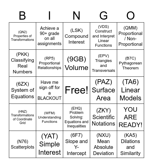 STAAR Bingo Card