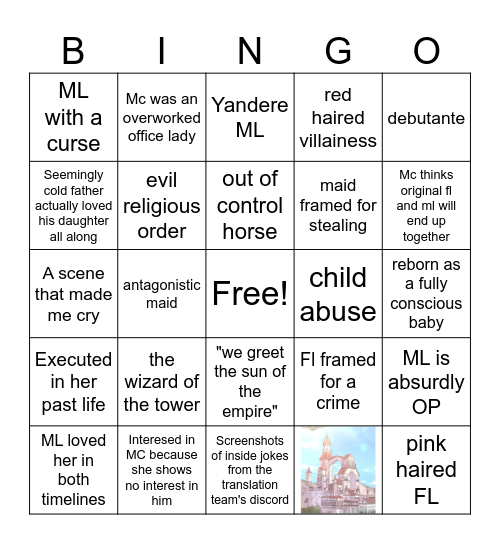 Otome Regressor Bingo Card