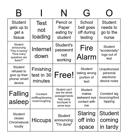State Testing Disruptions 2025 Bingo Card