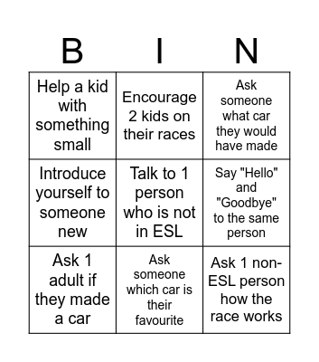 ESL Car Rally Bingo! (Do all these in English!) Bingo Card