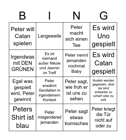 Peter Bingo Card
