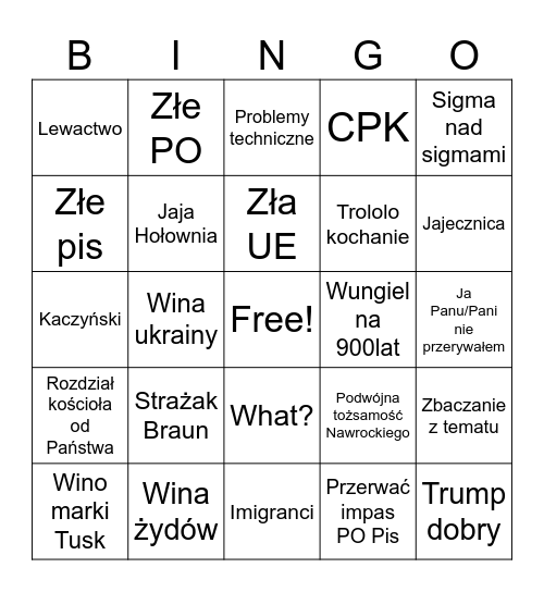 Debaty Bingo Card
