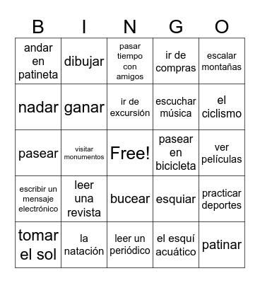 Los Pasatiempos y Deportes Bingo Card