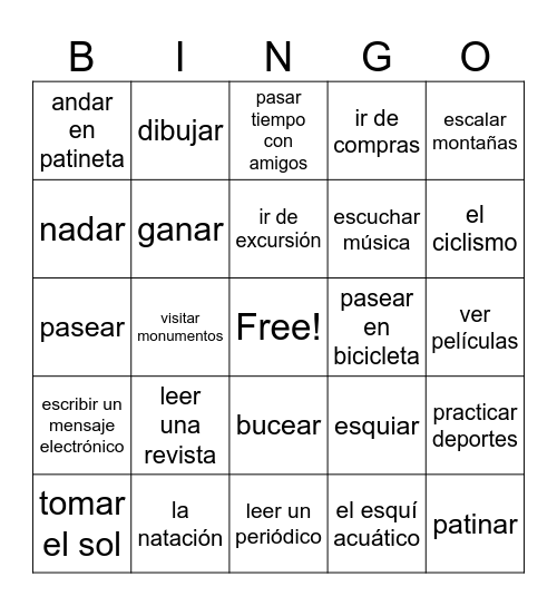 Los Pasatiempos y Deportes Bingo Card