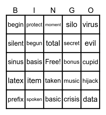 Lesson 68: Open/Closed Syllables Bingo Card