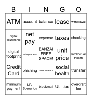 Banzai Bingo Card