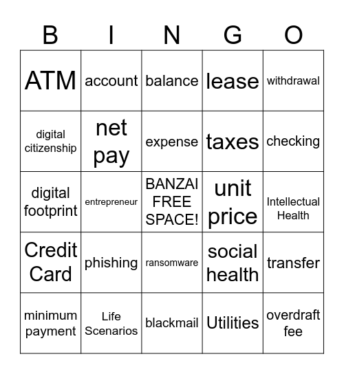 Banzai Bingo Card