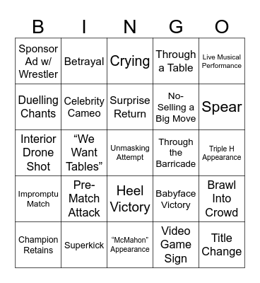 WWE Bingo Card