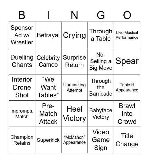 WWE Bingo Card