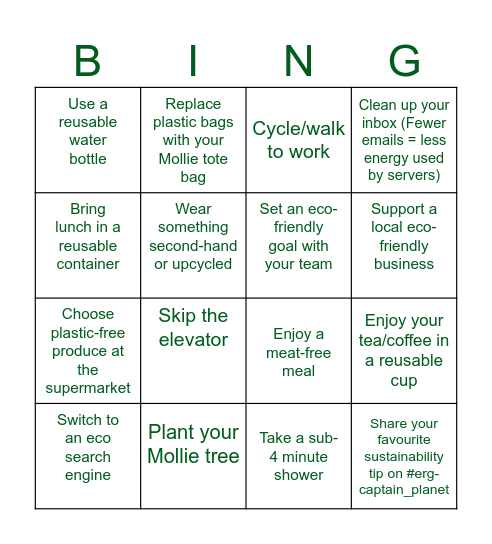 Mollie Earth Day Bingo! Bingo Card