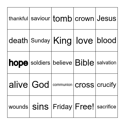 Good Friday Bingo Card