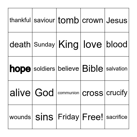 Good Friday Bingo Card