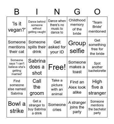 Sabrina's Bachelorette! Bingo Card