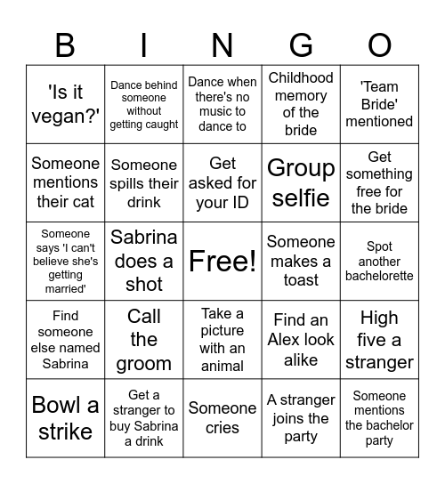 Sabrina's Bachelorette! Bingo Card