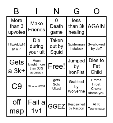 MARVEL RAAIVALS Bingo Card