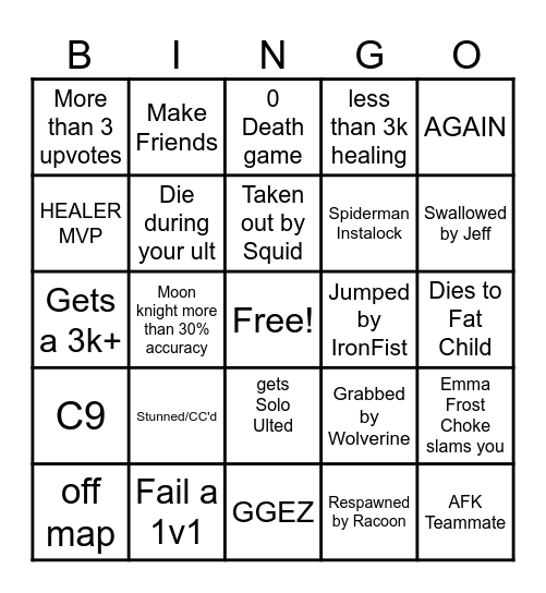 MARVEL RAAIVALS Bingo Card