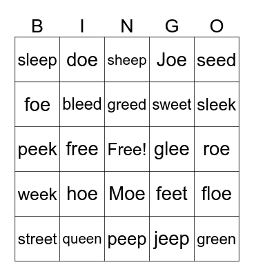 OE AND EE Bingo Card
