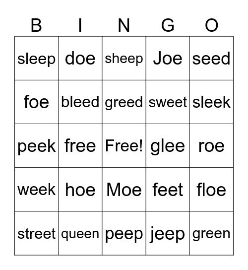 OE AND EE Bingo Card