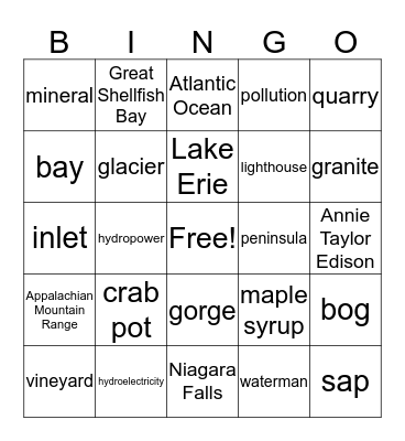 Northeast Region Bingo Card