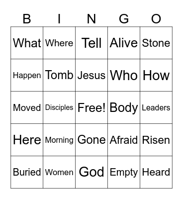 Resurrection Bingo Card