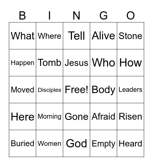 Resurrection Bingo Card