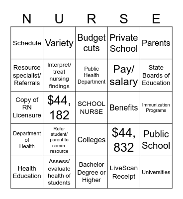 SCHOOL Bingo Card