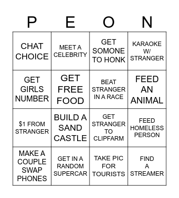peon + pewee bingo Card