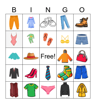 Ryan's bingo French clothes pictures Bingo Card