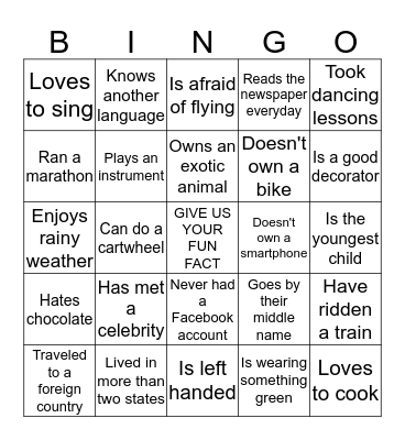 Getting to Know You Bingo Card