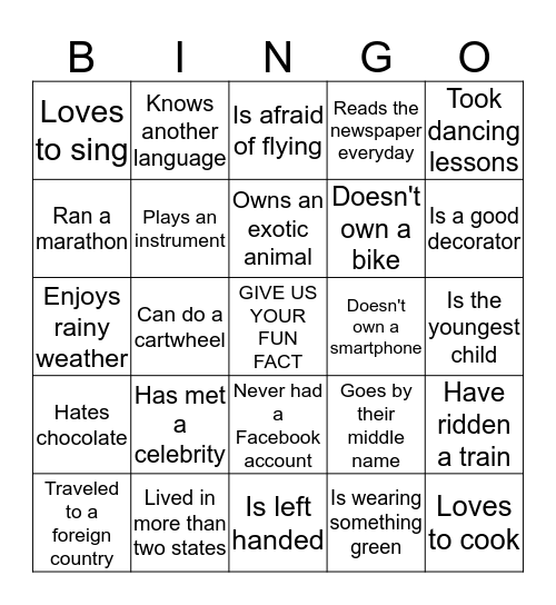 Getting to Know You Bingo Card