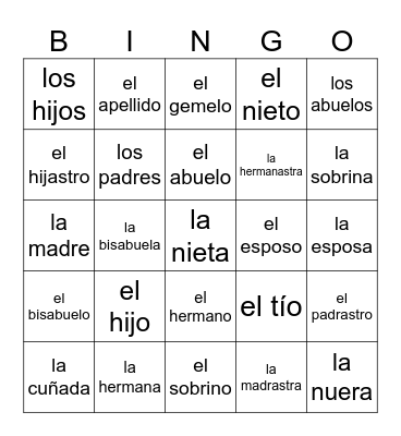 Senderos 1 La Familia Bingo Card