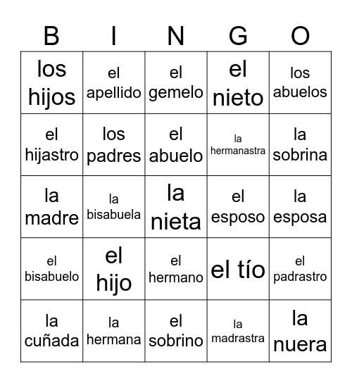 Senderos 1 La Familia Bingo Card