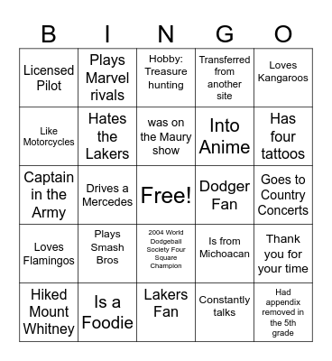 AM Bingo Card