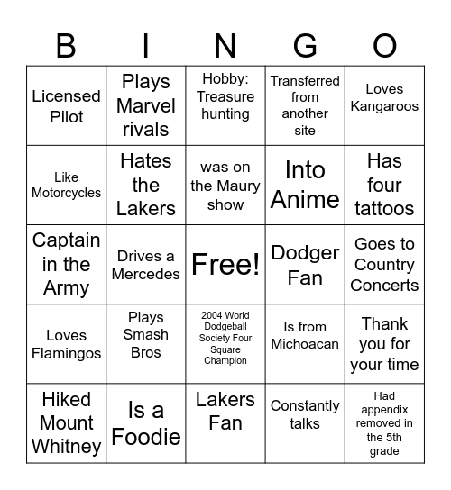 AM Bingo Card