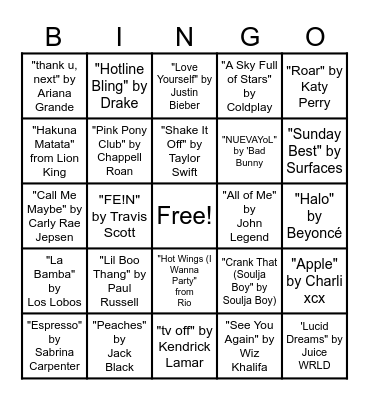 MUSICAL BINGO Card