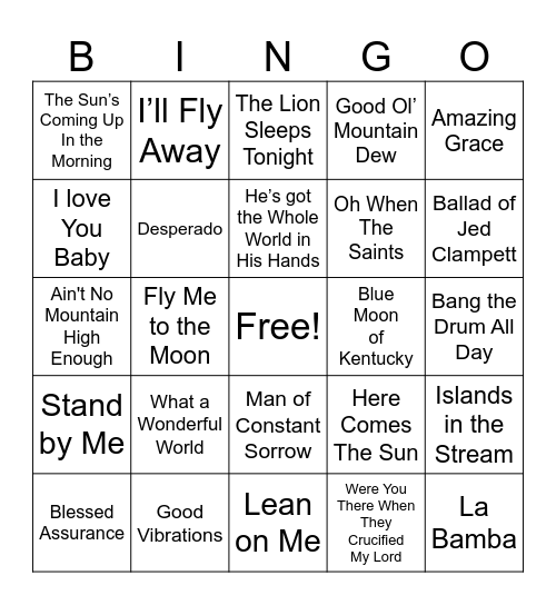 Foley Music Bingo Card
