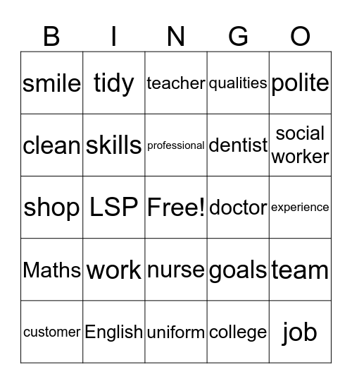 Employment  Bingo Card