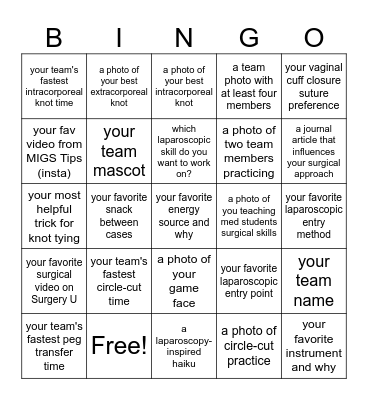 Laparoscopic Olympics BINGO 2025! Send us... Bingo Card