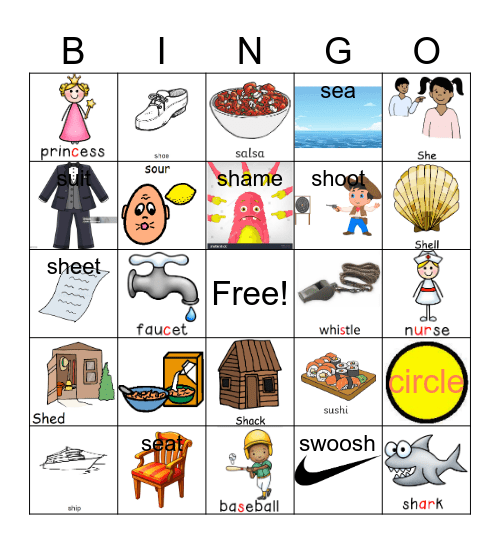 S and SH Bingo Card