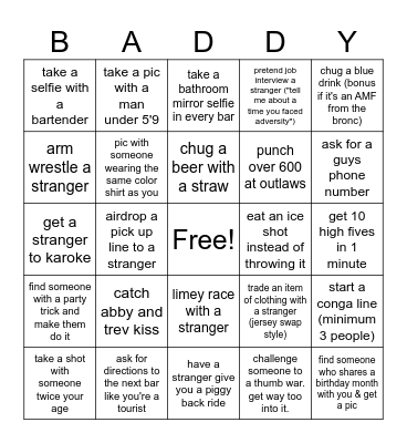 FTP Bar Crawl Bingo Card