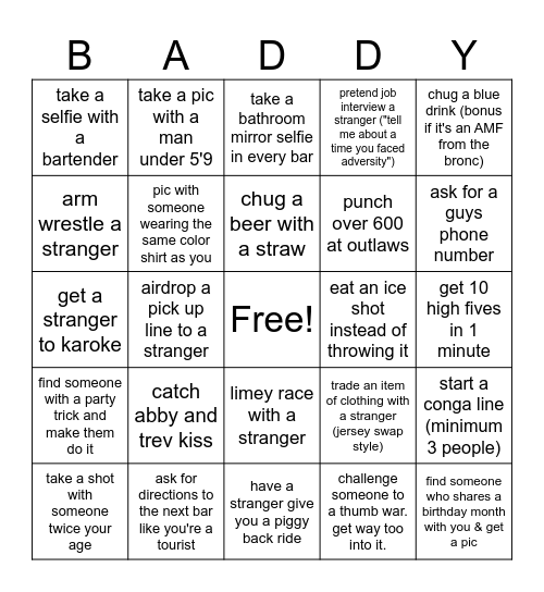 FTP Bar Crawl Bingo Card