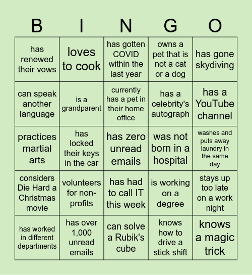 Find Someone Who Bingo Card