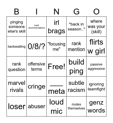 Danielle's League Bingo Card