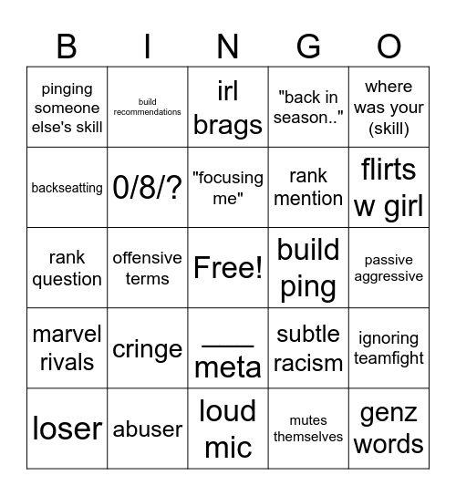 Danielle's League Bingo Card