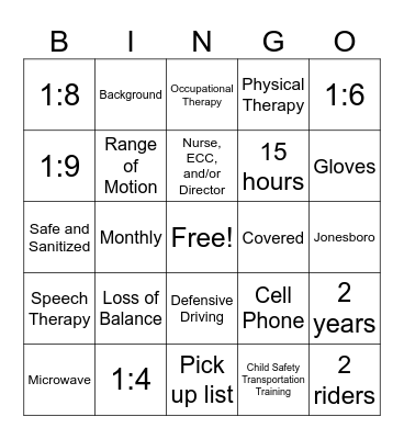 KidSPOT BINGO Card