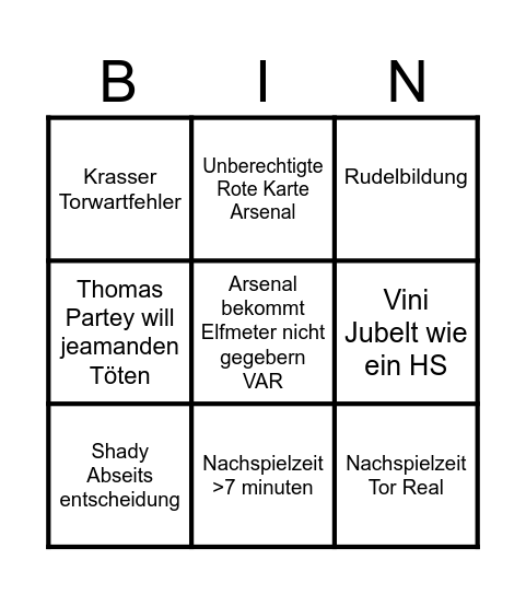 Real Arsenal Bingo Card