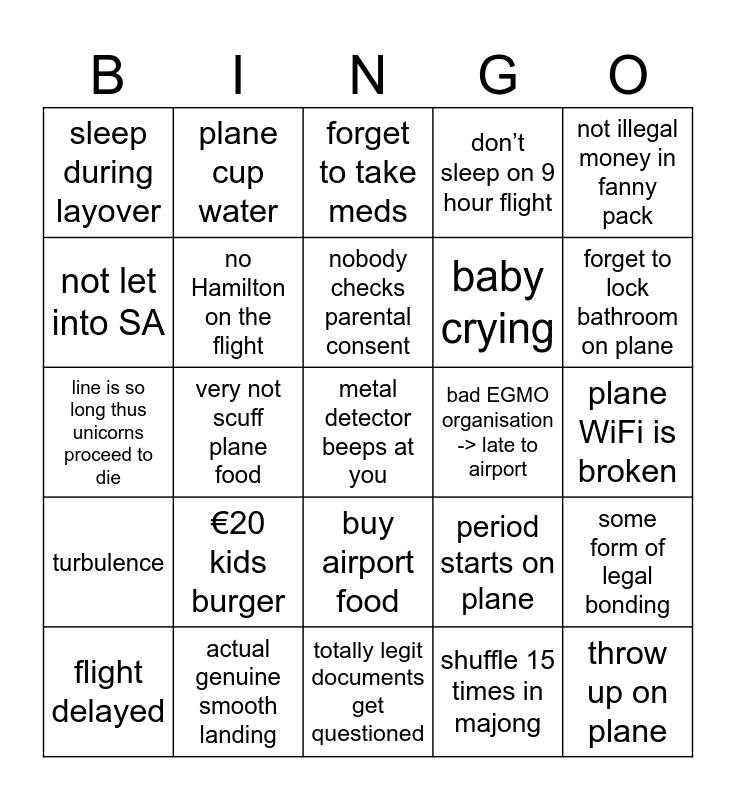 Airport Bingo Card