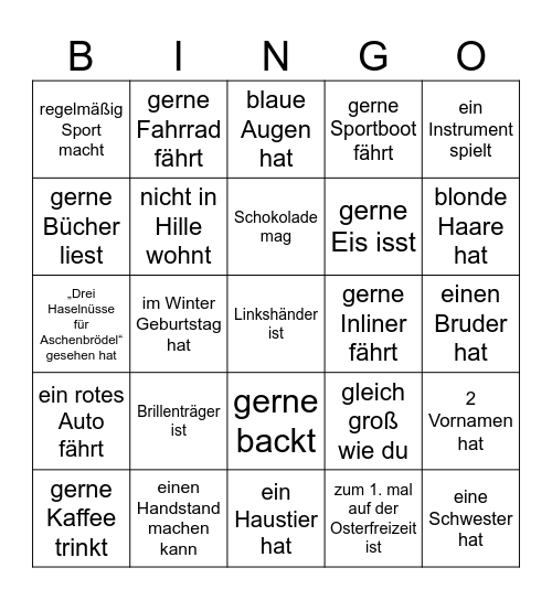 Finde jemanden, der/die ... Bingo Card